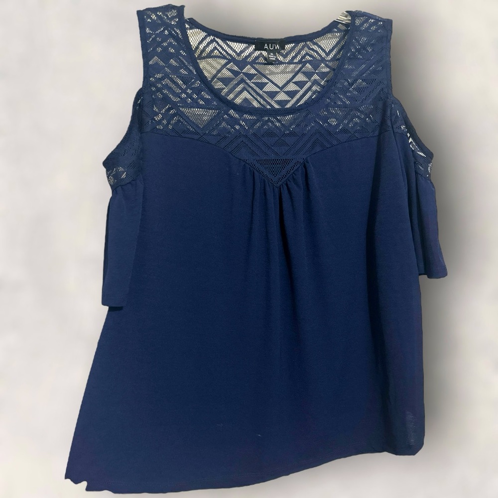 AUW Cold Shoulder‎ Navy Blue Blouse Size XL - Picture 4 of 7